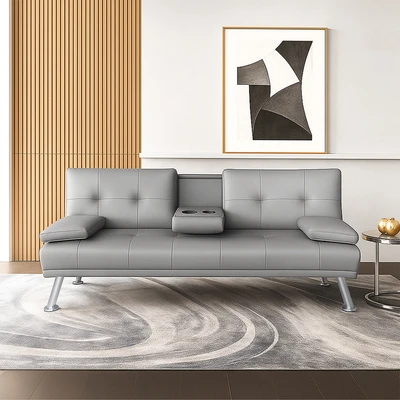 Gambar Informa Jeni Sofa Bed Kulit Dengan Console - Abu-Abu