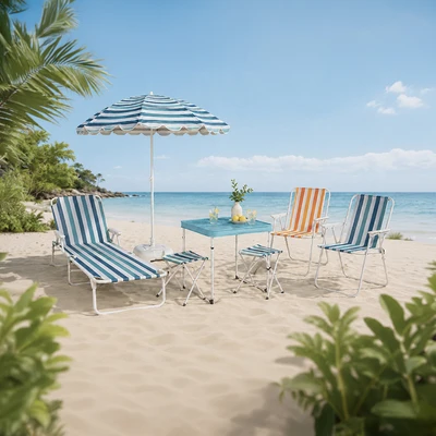 Gambar Soleil Breeze Kursi Santai Lipat - Biru/Putih