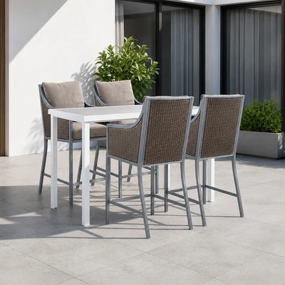 Gambar Castlelake Meja & Kursi Bar Aluminium Wicker Set 5 pcs - Abu-Abu