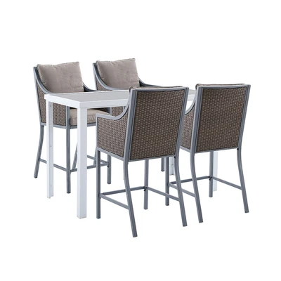 Gambar Castlelake Meja & Kursi Bar Aluminium Wicker Set 5 pcs - Abu-Abu