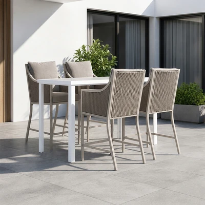 Gambar Castlelake Meja & Kursi Bar Aluminium Wicker Set 5 pcs - Cokelat