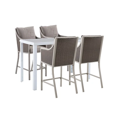 Gambar Castlelake Meja & Kursi Bar Aluminium Wicker Set 5 pcs - Cokelat
