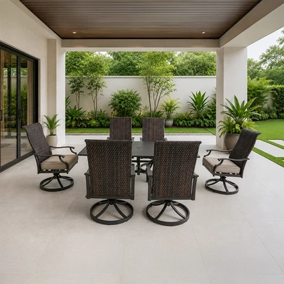 Gambar Rohnevalley Set Meja Makan 6 Kursi Swivel Aluminium - Cokelat