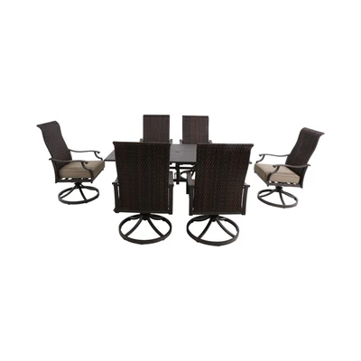 Gambar Rohnevalley Set Meja Makan 6 Kursi Swivel Aluminium - Cokelat