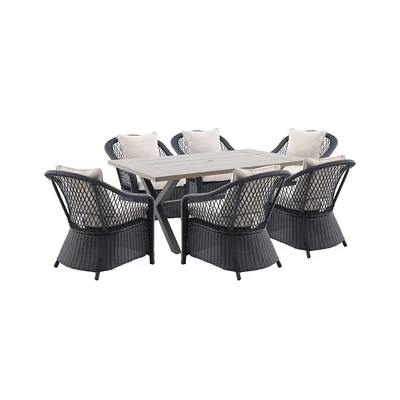 Gambar Rosebrook Set Meja Makan 6 Kursi Anyaman Aluminium - Abu-Abu