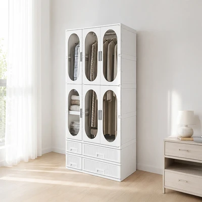 Gambar Stora Lemari Pakaian Lipat 6 Pintu Dengan Laci 106.5x55x166 cm - Putih