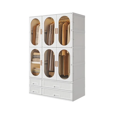 Gambar Stora Lemari Pakaian Lipat 6 Pintu Dengan Laci 106.5x55x166 cm - Putih