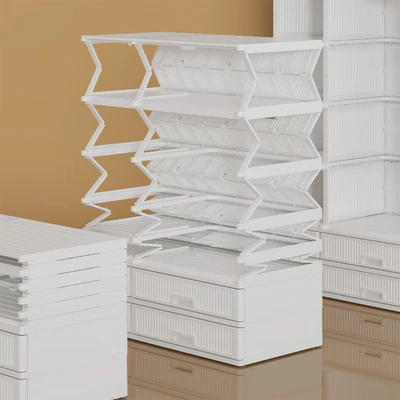 Gambar Stora Lemari Pakaian Lipat 6 Pintu Dengan Laci 106.5x55x166 cm - Putih