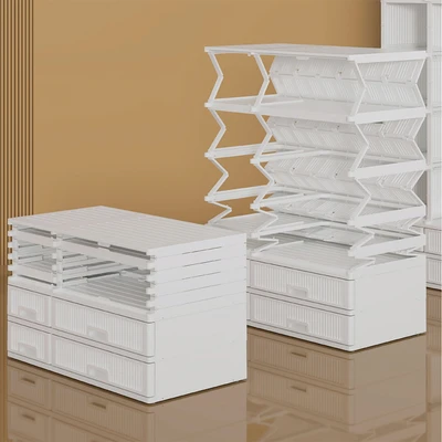 Gambar Stora Lemari Pakaian Lipat 6 Pintu Dengan Laci 106.5x55x166 cm - Putih
