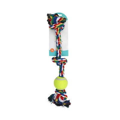 Gambar Pawise Mainan Anjing Rope Bone 3 Knots Tennis Ball - Mix