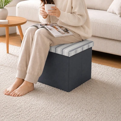Gambar Stora Bangku Ottoman Lipat Fabric Line - Abu-Abu