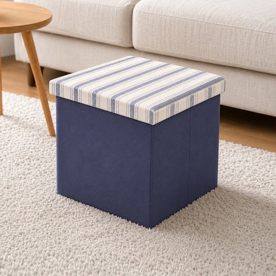 Gambar Stora Bangku Ottoman Lipat Fabric Line - Biru