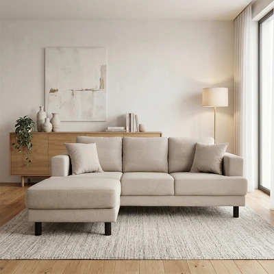 Gambar Selma Neo Glivel Sofa Fabric 3 Seater Dengan Ottoman - Krem Beige