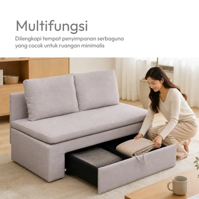 Gambar Selma Toshi Sofa Fabric 2 Dudukan - Abu-Abu Muda