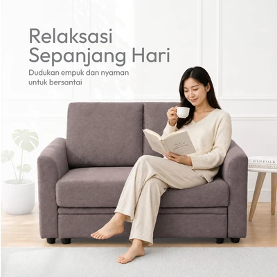 Gambar Selma Theon Sofa Bed Fabric Dengan Penyimpanan - Cokelat