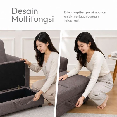 Gambar Selma Theon Sofa Bed Fabric Dengan Penyimpanan - Cokelat