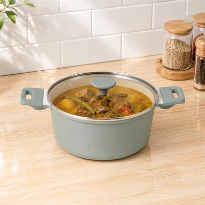 Gambar Sitram Calmora Panci Casserole Dengan Tutup Kaca 24 cm - Hijau