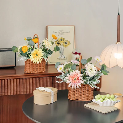 Gambar Forhom Bunga Artifisial Bloom Haven Coral Dengan Pot Keranjang Plastik - Mix