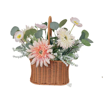 Gambar Forhom Bunga Artifisial Bloom Haven Coral Dengan Pot Keranjang Plastik - Mix