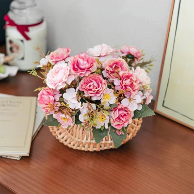Gambar Forhom Bunga Artifisial Bloom Haven Blush Mini Dengan Pot Keranjang Plastik - Mix