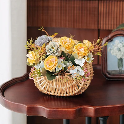 Gambar Forhom Bunga Artifisial Bloom Haven Golden Mini Dengan Pot Keranjang Plastik - Mix