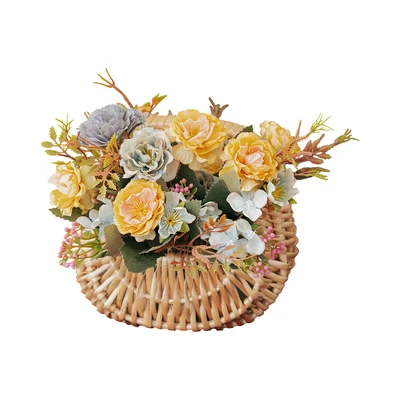 Gambar Forhom Bunga Artifisial Bloom Haven Golden Mini Dengan Pot Keranjang Plastik - Mix