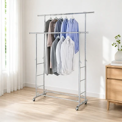 Gambar Stora Gantungan Pakaian Double Heavy Duty Adjustable 121x50x128 cm - Silver