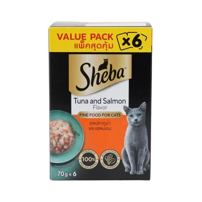 Gambar Sheba Makanan Kucing Basah Adult All Breed Tuna & Salmon 70 grx6 Pcs