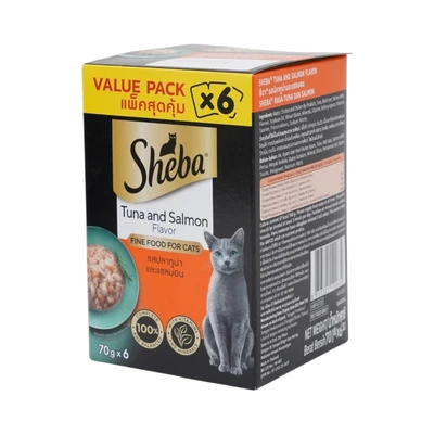 Gambar Sheba Makanan Kucing Basah Adult All Breed Tuna & Salmon 70 grx6 Pcs