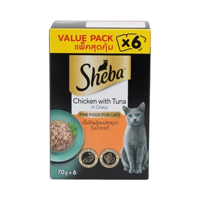 Gambar Sheba Makanan Kucing Basah Adult All Breed Chicken Tuna 70 grx6 Pcs