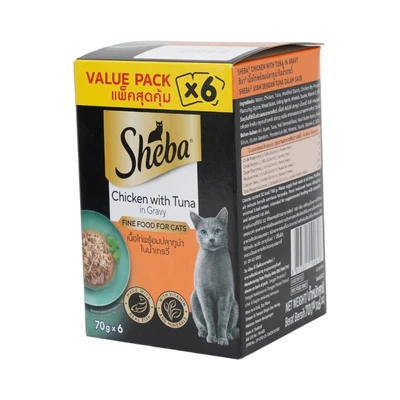 Gambar Sheba Makanan Kucing Basah Adult All Breed Chicken Tuna 70 grx6 Pcs