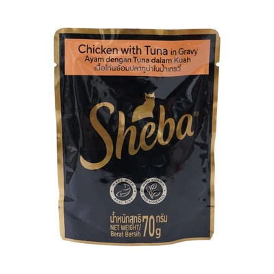 Gambar Sheba Makanan Kucing Basah Adult All Breed Chicken Tuna 70 grx6 Pcs