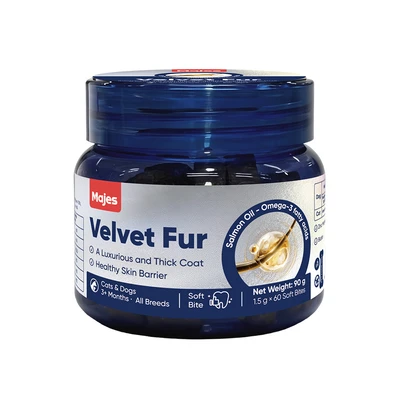 Gambar Majes Suplemen Hewan 3+ Months All Breeds Velvet Fur 90 gr
