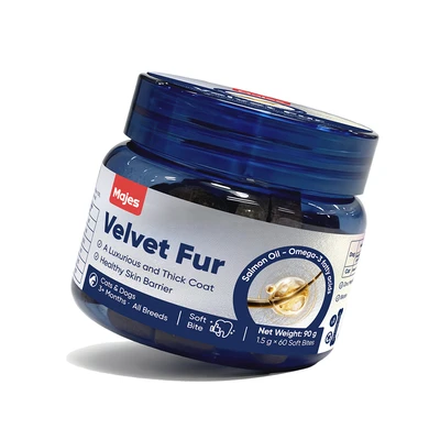 Gambar Majes Suplemen Hewan 3+ Months All Breeds Velvet Fur 90 gr