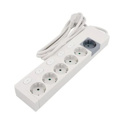 Gambar Krisbow Stop Kontak Ekstensi Switch Basic 6 Soket 2 Meter - Putih