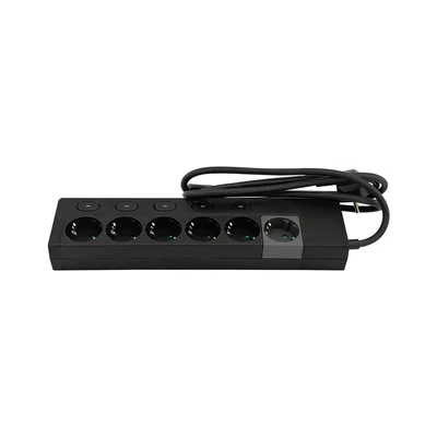 Gambar Krisbow Stop Kontak Ekstensi Switch Basic 6 Soket 2 Meter - Hitam