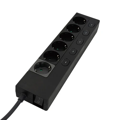 Gambar Krisbow Stop Kontak Ekstensi Switch Basic 6 Soket 2 Meter - Hitam
