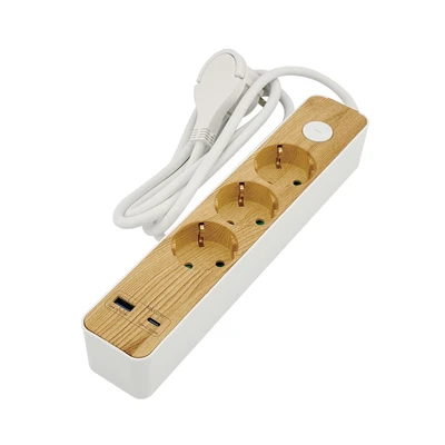 Gambar Krisbow Stop Kontak Ekstensi 3 Soket Dengan USB-A & USB-C 1.5 Meter - Putih/Cokelat
