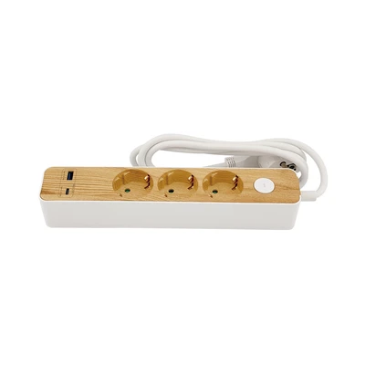 Gambar Krisbow Stop Kontak Ekstensi 3 Soket Dengan USB-A & USB-C 1.5 Meter - Putih/Cokelat
