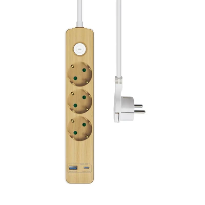 Gambar Krisbow Stop Kontak Ekstensi 3 Soket Dengan USB-A & USB-C 1.5 Meter - Putih/Cokelat