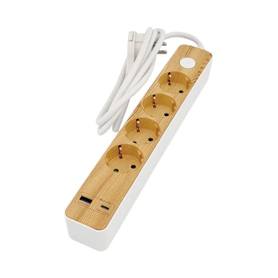 Gambar Krisbow Stop Kontak Ekstensi 4 Soket Dengan USB-A & USB-C 1.5 Meter - Putih/Cokelat