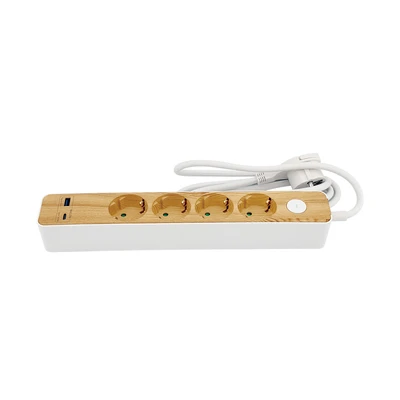 Gambar Krisbow Stop Kontak Ekstensi 4 Soket Dengan USB-A & USB-C 1.5 Meter - Putih/Cokelat