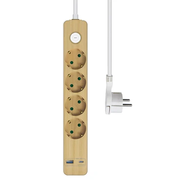 Gambar Krisbow Stop Kontak Ekstensi 4 Soket Dengan USB-A & USB-C 1.5 Meter - Putih/Cokelat