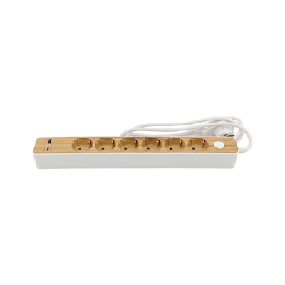 Gambar Krisbow Stop Kontak Ekstensi 6 Soket Dengan USB-A & USB-C 1.5 Meter - Putih/Cokelat