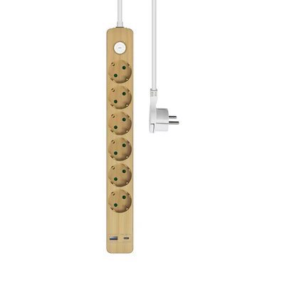 Gambar Krisbow Stop Kontak Ekstensi 6 Soket Dengan USB-A & USB-C 1.5 Meter - Putih/Cokelat