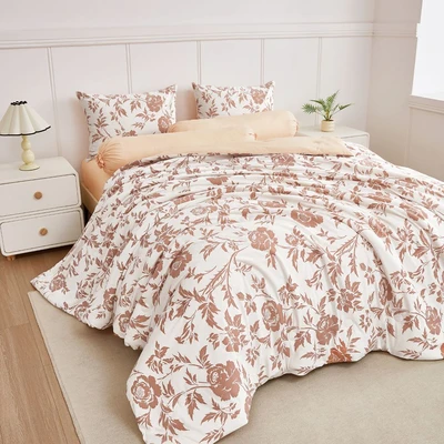 Gambar Informa 160xx200 cm Set 6 pcs Seprai Queen Microfiber Velvet Emboss Auburn