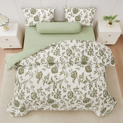 Gambar Informa 160xx200 cm Set 6 pcs Seprai Queen Microfiber Velvelt Emboss Eucalyptus