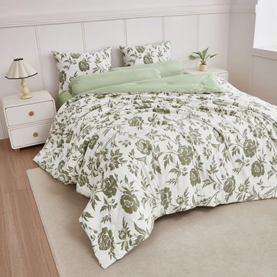 Gambar Informa 160xx200 cm Set 6 pcs Seprai Queen Microfiber Velvelt Emboss Eucalyptus