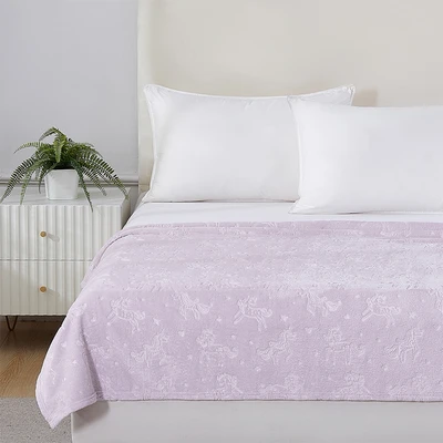 Gambar Informa Selimut Anak Microfiber Polyester Emboss Unicorn 125x150 cm - Ungu