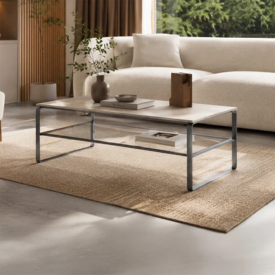 Gambar Informa Reina Meja Tamu Travertine Rectangle - Krem Beige/Silver